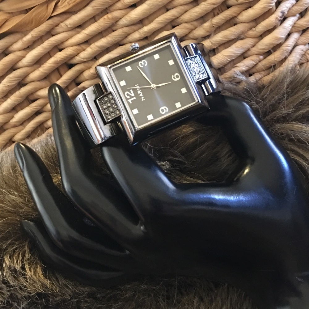 Ladies Narmi dark chrome rhinestone cuff watch